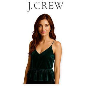 JCrew sleeveless evergreen velvet peplum tank top size 2 NWT Holiday Party Decor